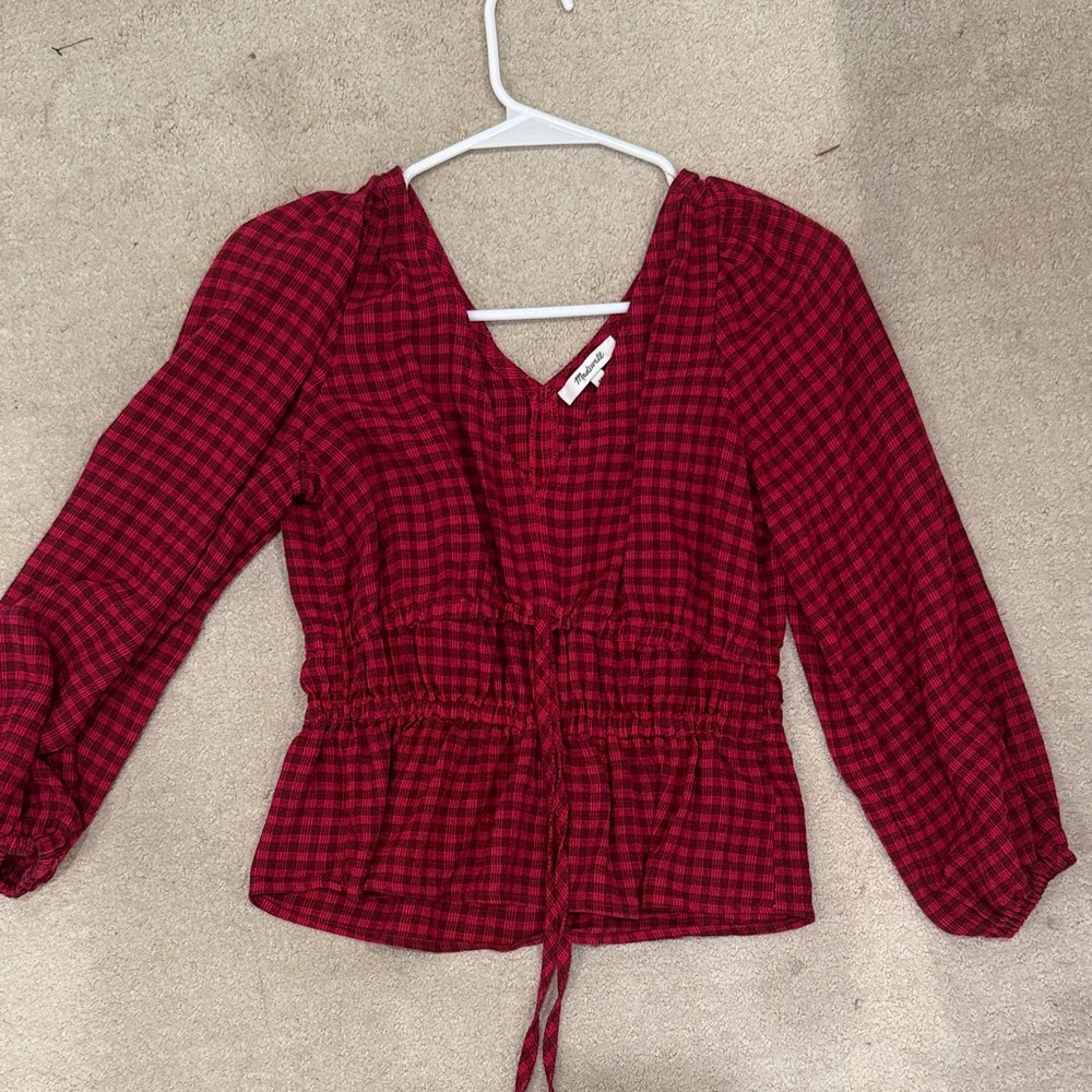 Madewell Red Checkered Blouse